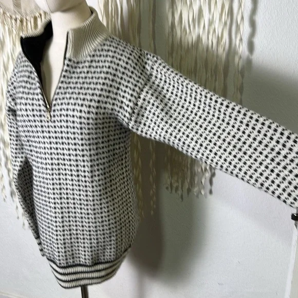 Norwool Wool Quarter Zip Pullover Sweater Black and Ivory Size Large - Picture 7 of 12